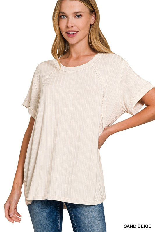 Ribbed Boat Neck Tops