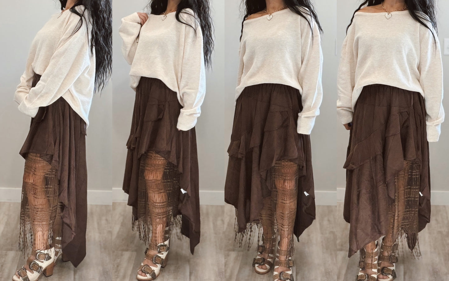 Boho Layer Lace Suede Skirt