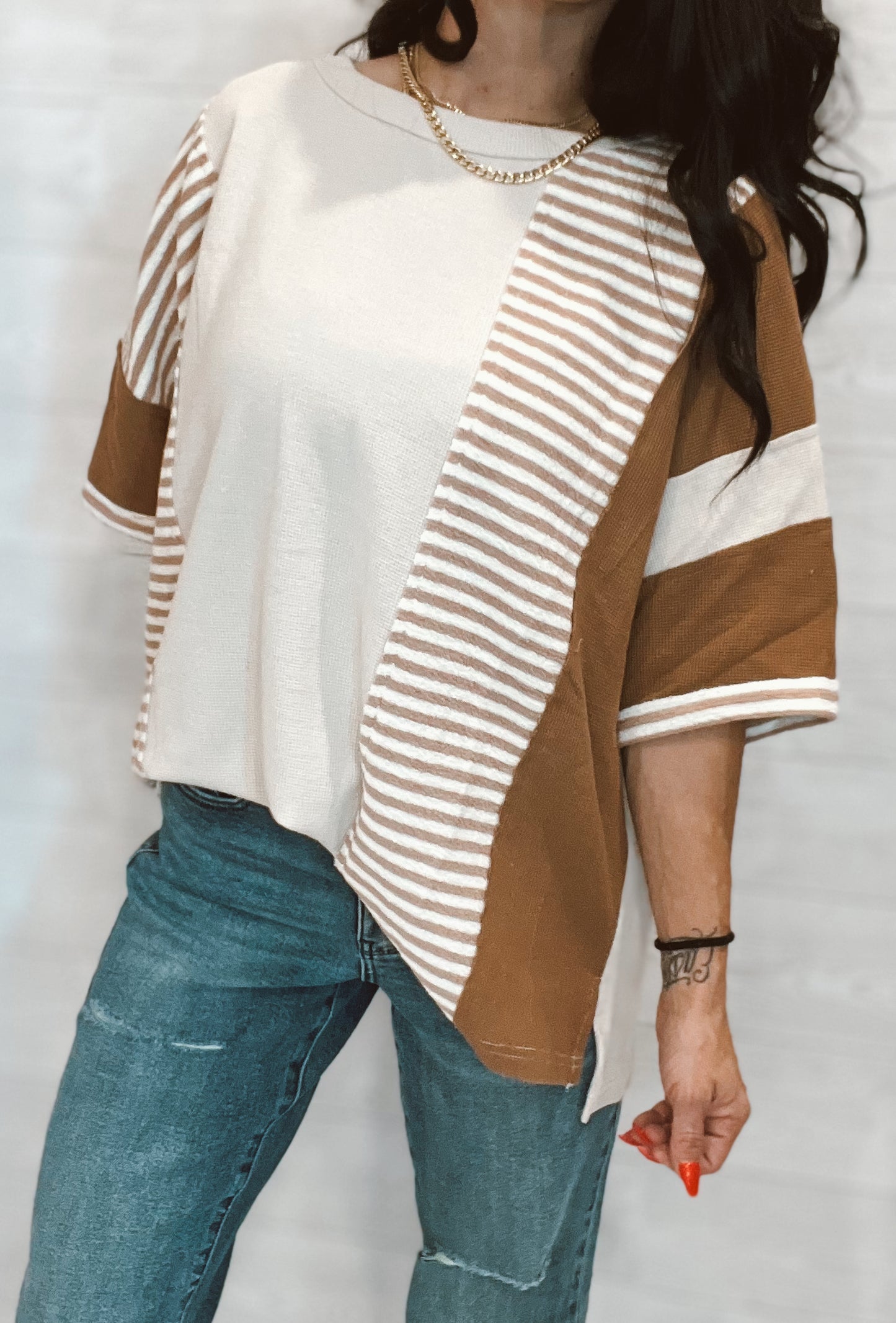Latte Mix Match Stripe Top