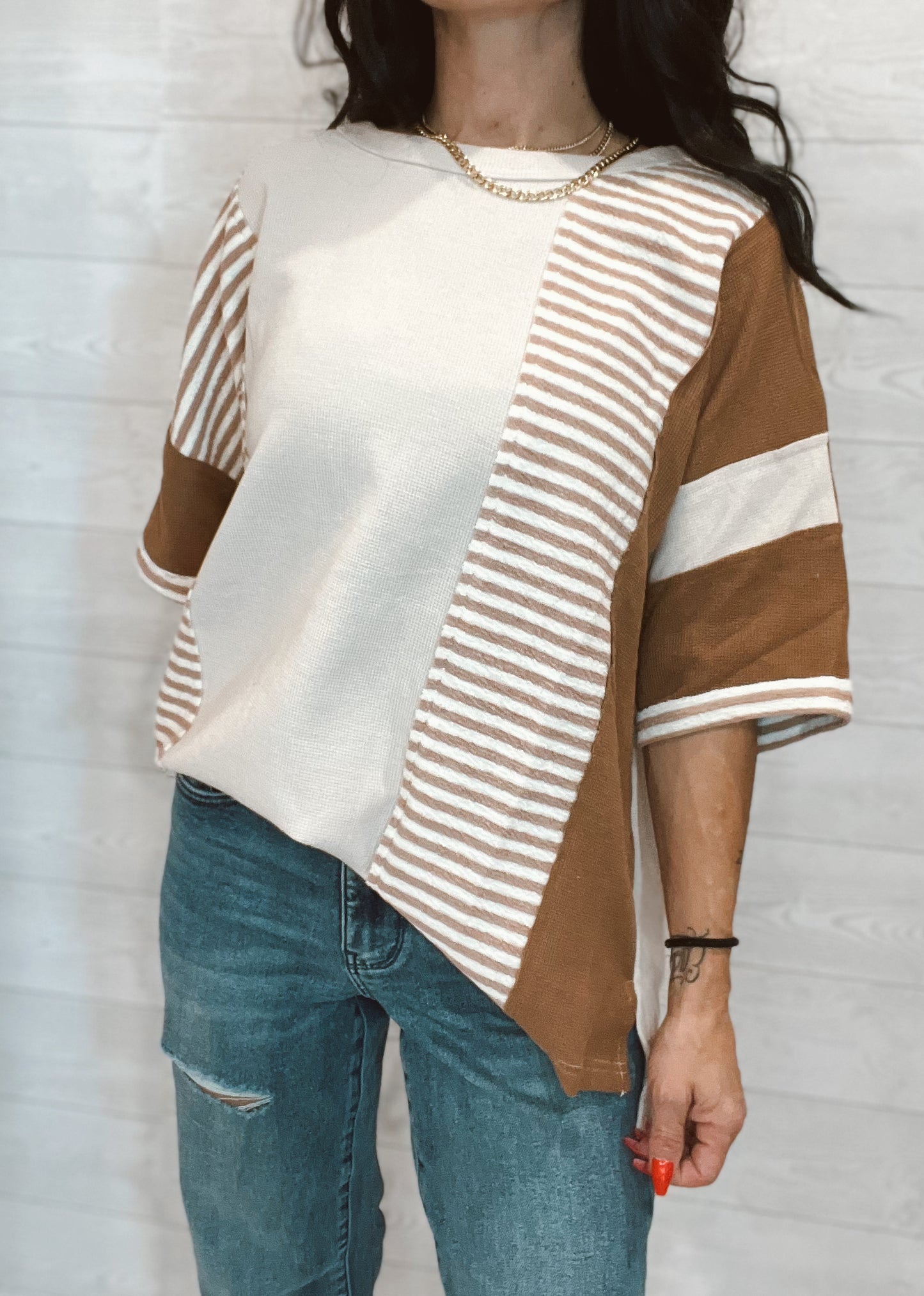 Latte Mix Match Stripe Top