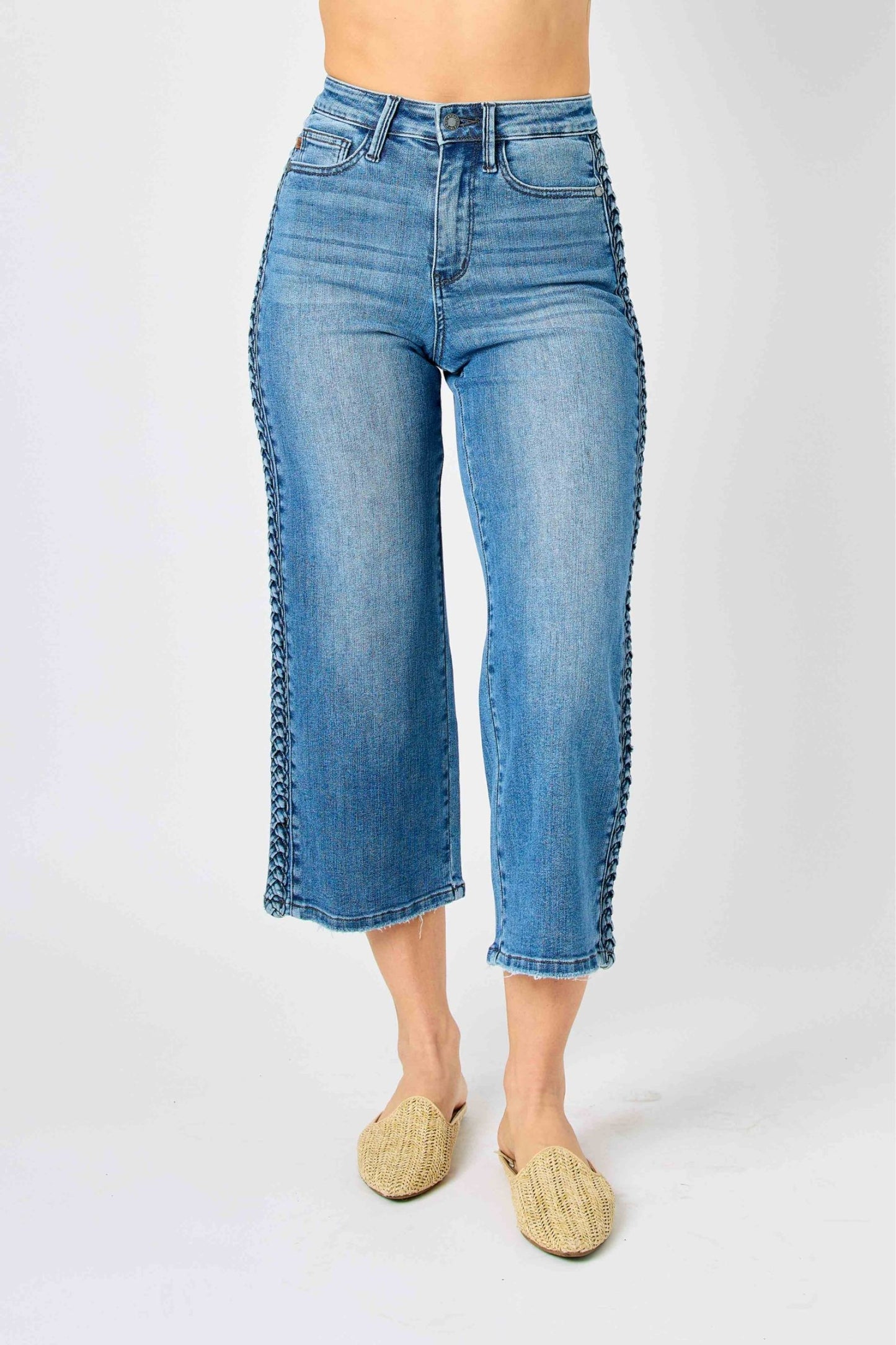 Judy Blue Braided Crop Wide Jeans