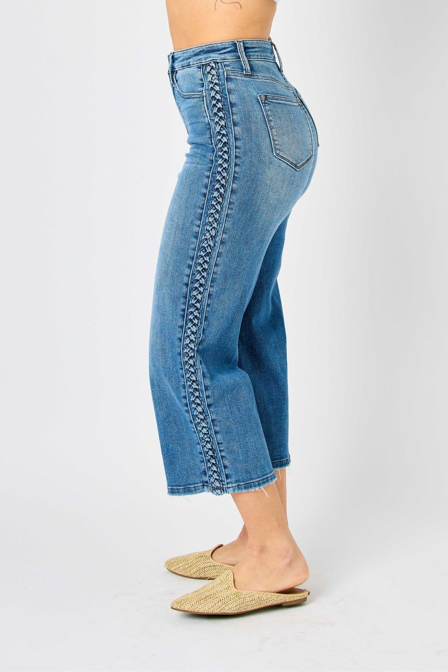 Judy Blue Braided Crop Wide Jeans
