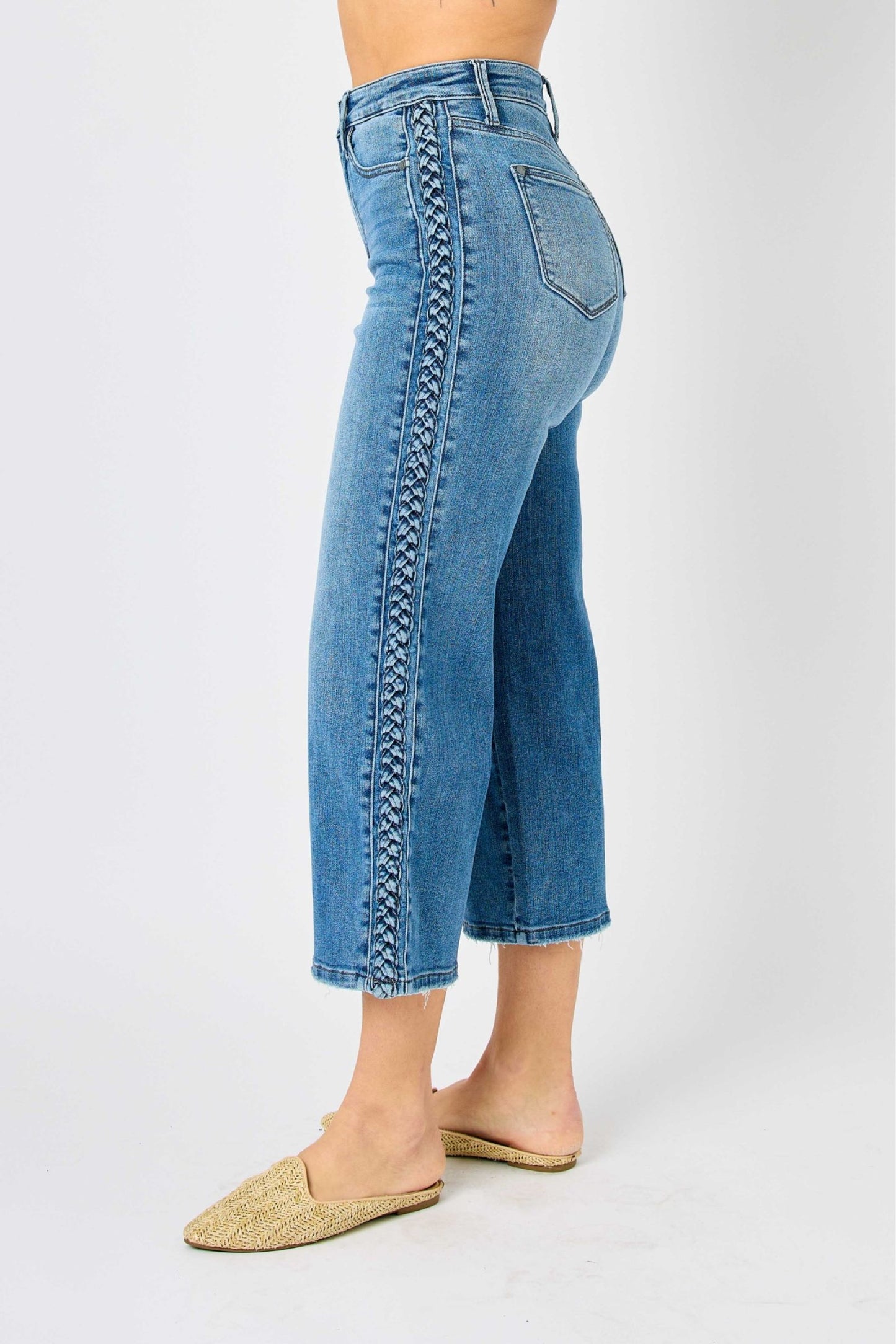 Judy Blue Braided Crop Wide Jeans