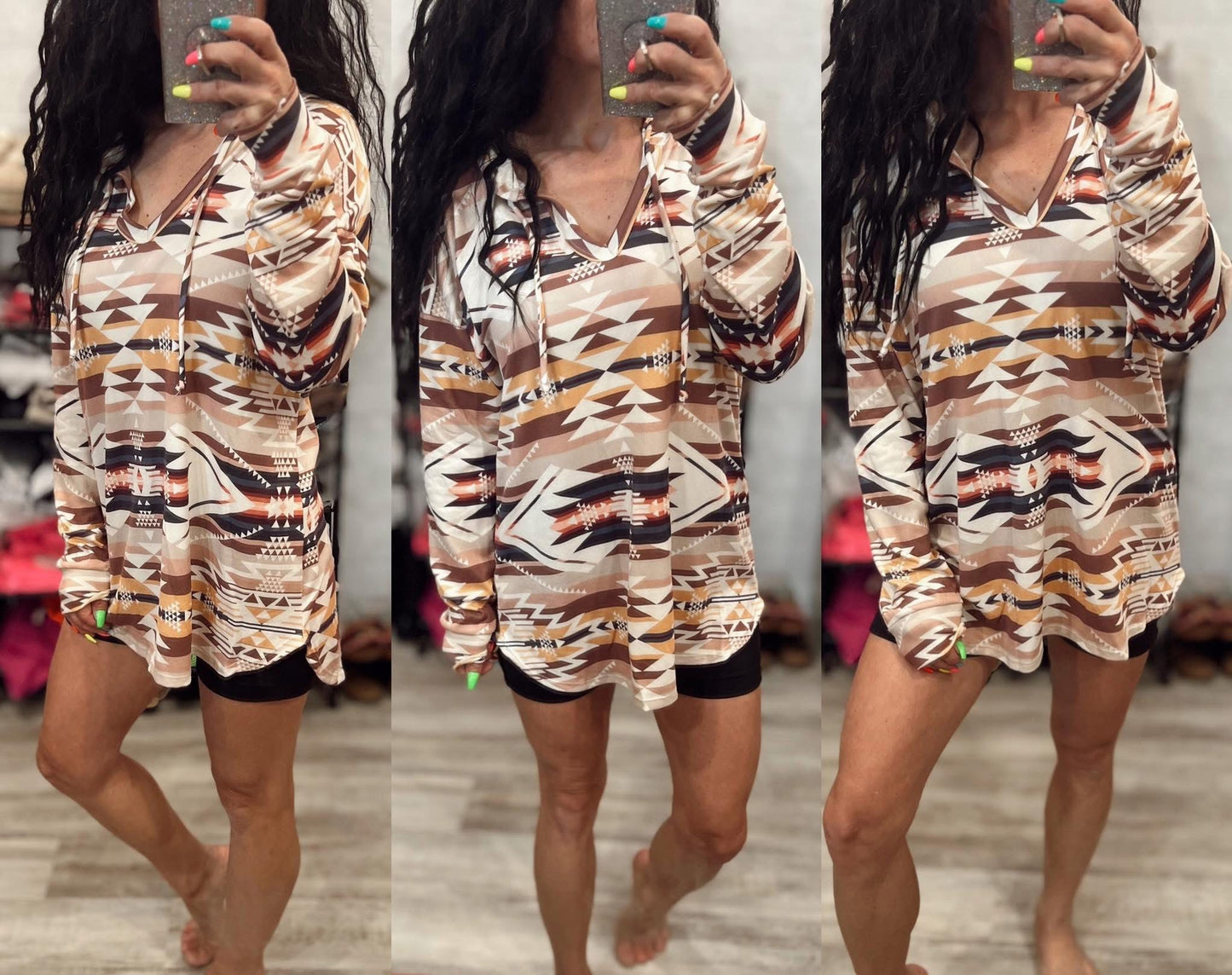 Aztec Print Hooded Top