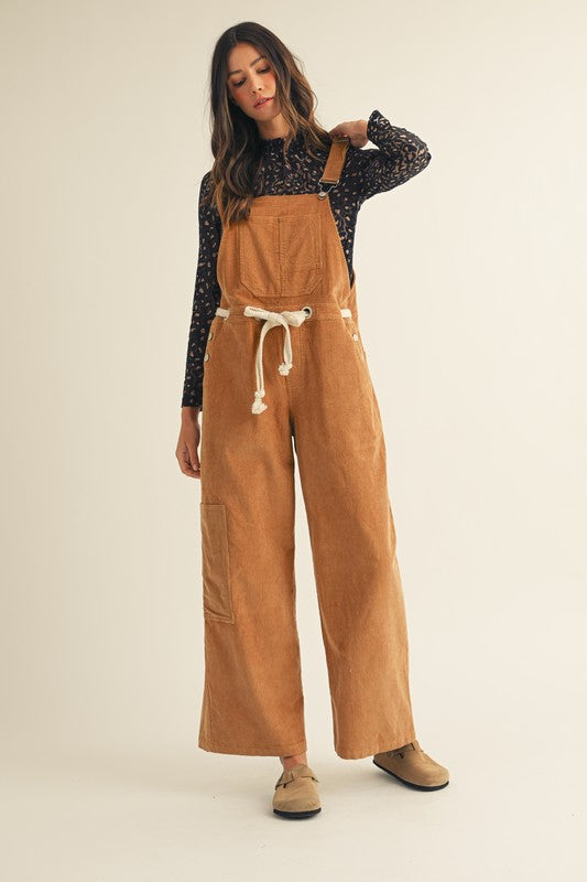 Rope Tie Corduroy Overalls