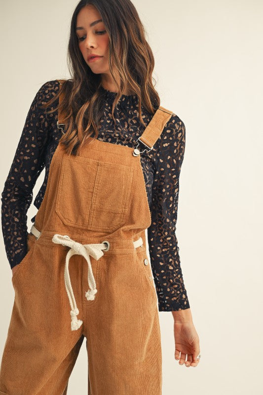 Rope Tie Corduroy Overalls