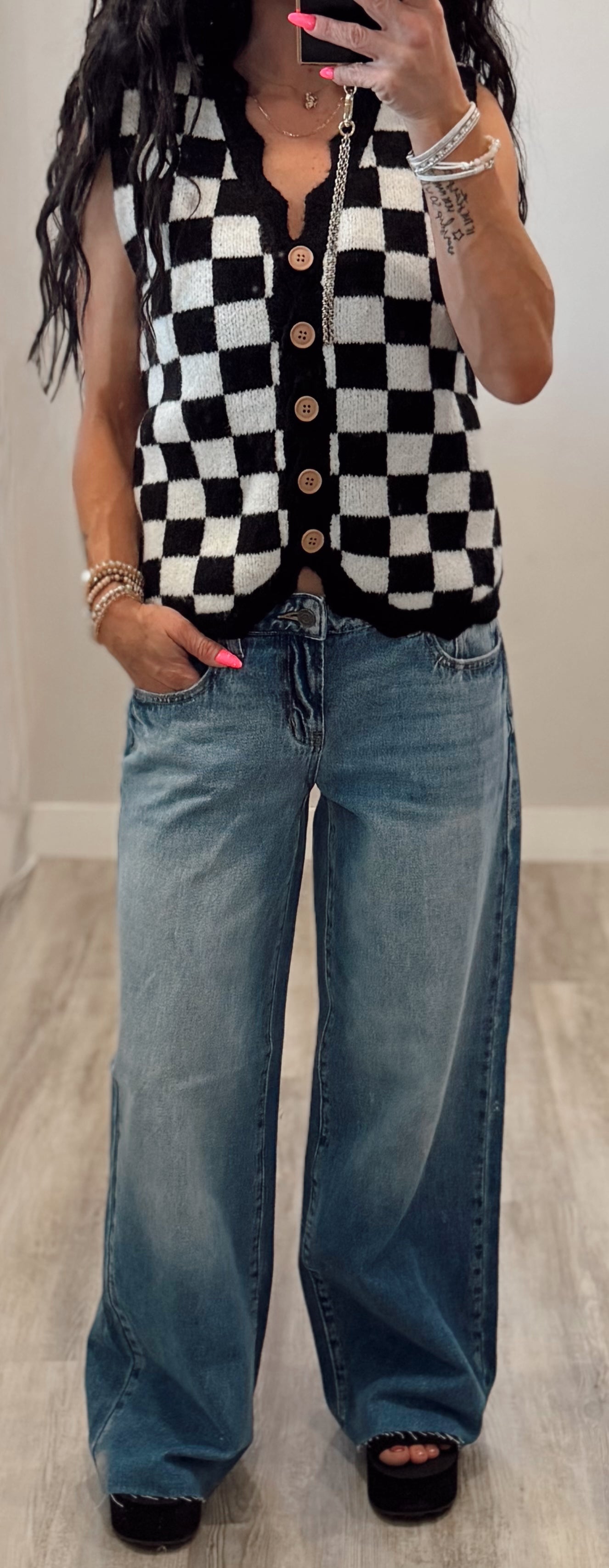 Checker Sweater Vest Top