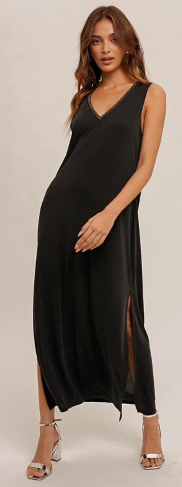 Jeweled V Neck Maxi Dress
