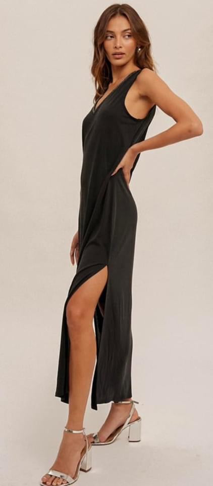 Jeweled V Neck Maxi Dress