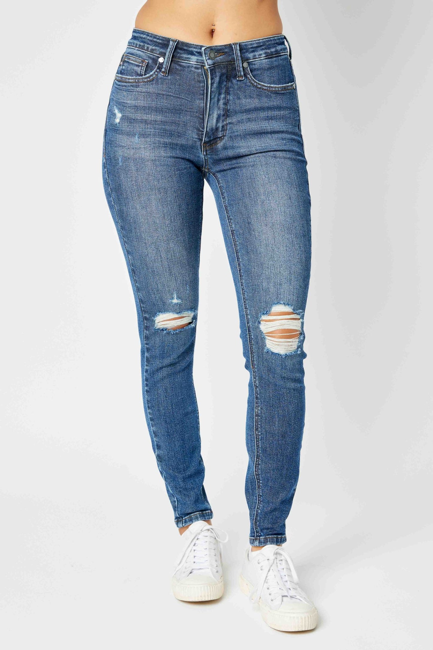 Judy Blue Mid Rise Tummy Control Distressed Skinnies