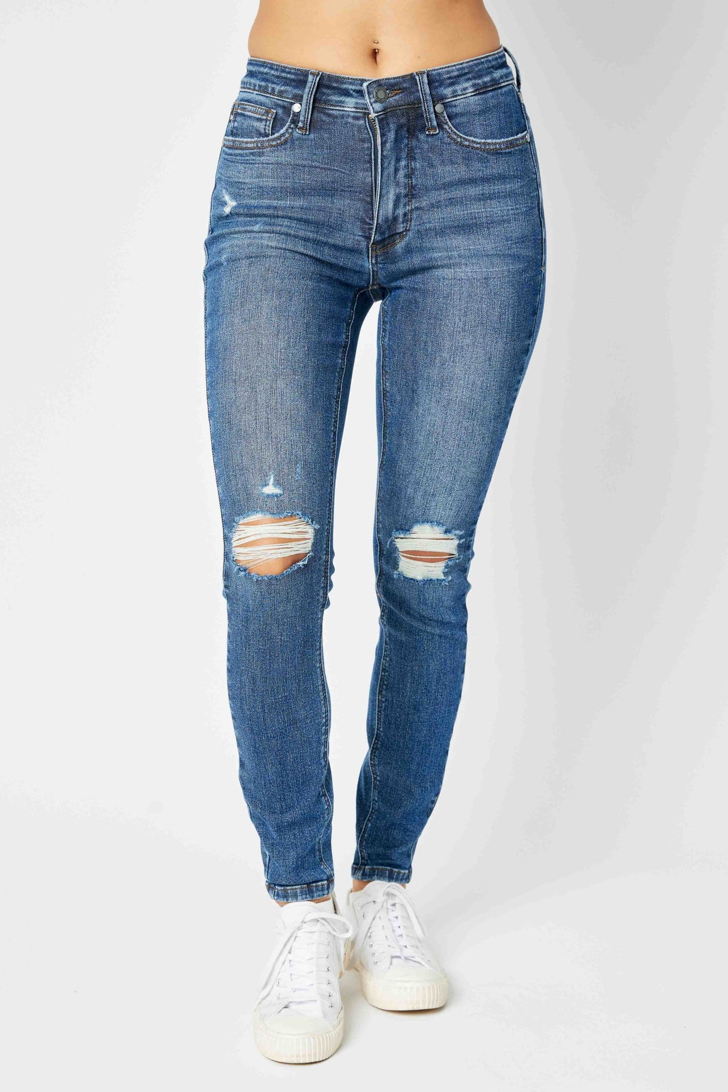 Judy Blue Mid Rise Tummy Control Distressed Skinnies