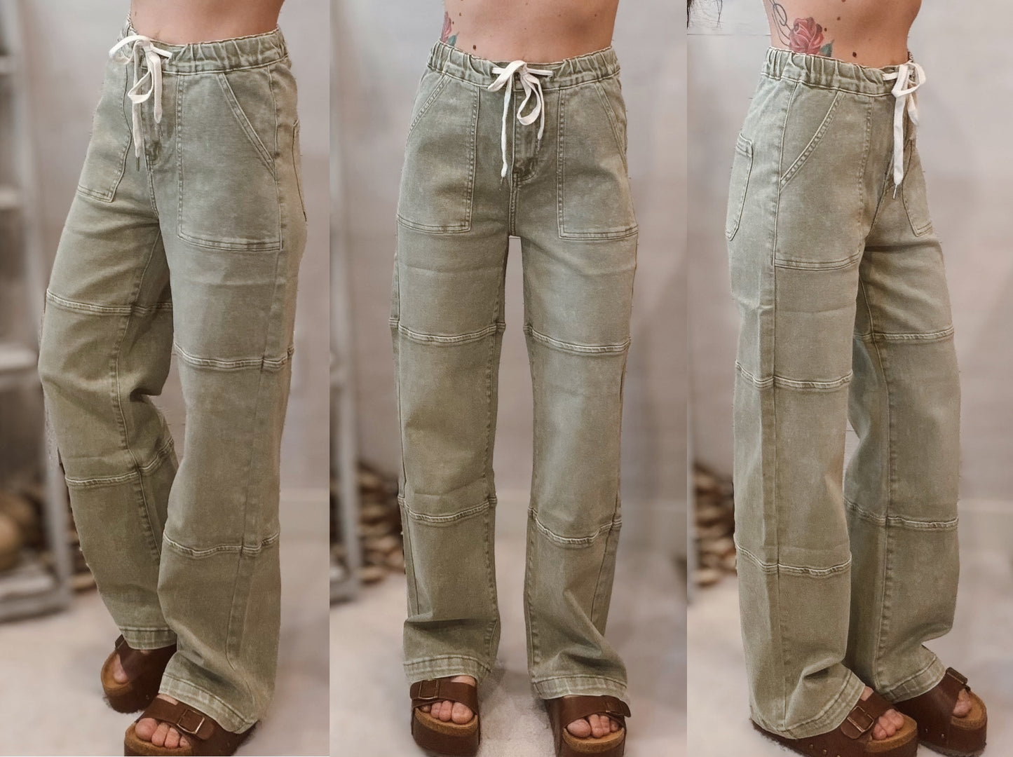 Olive Washed Utility Pants