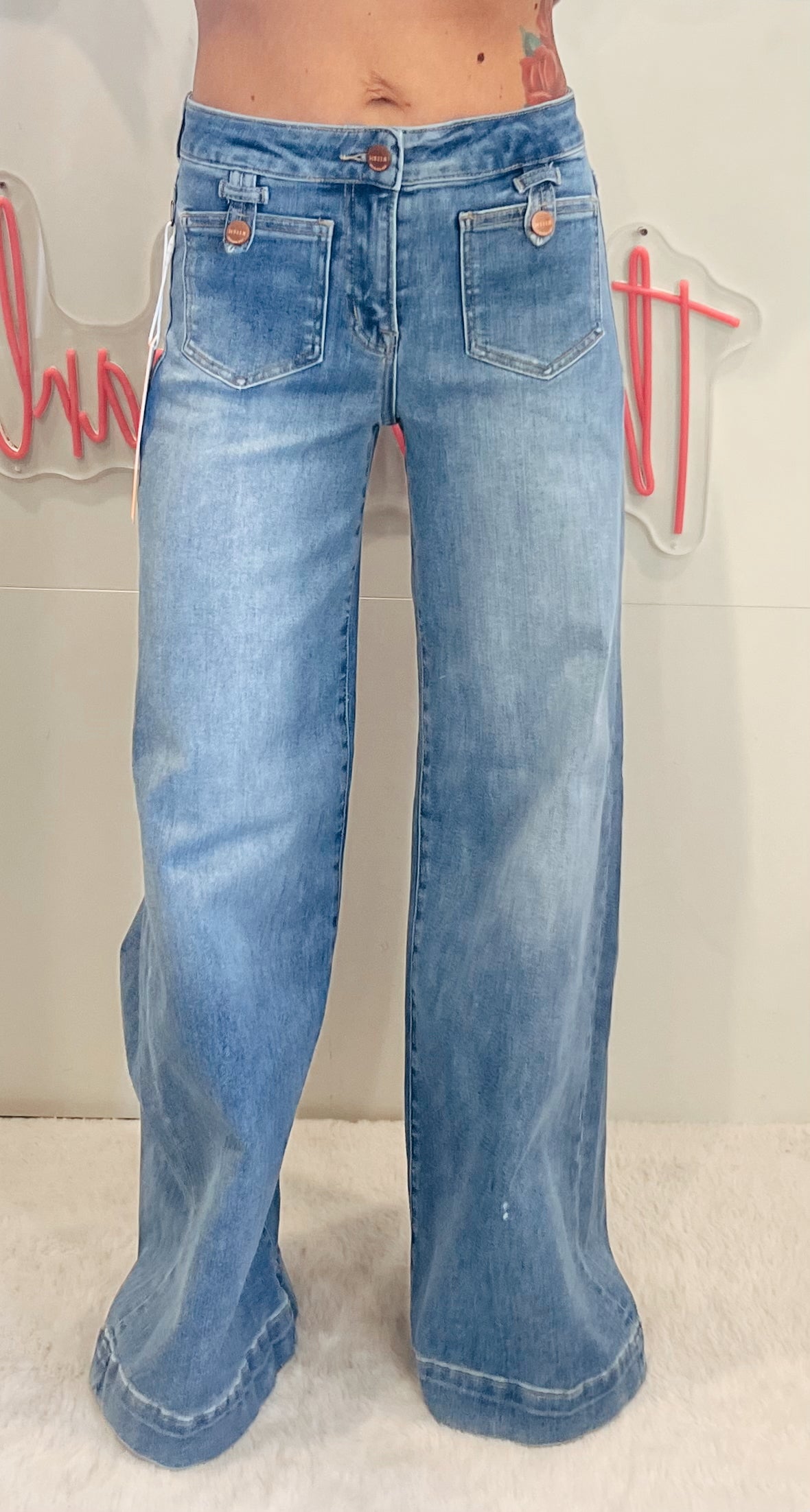 Risen Mid Rise Patch Pocket Denim