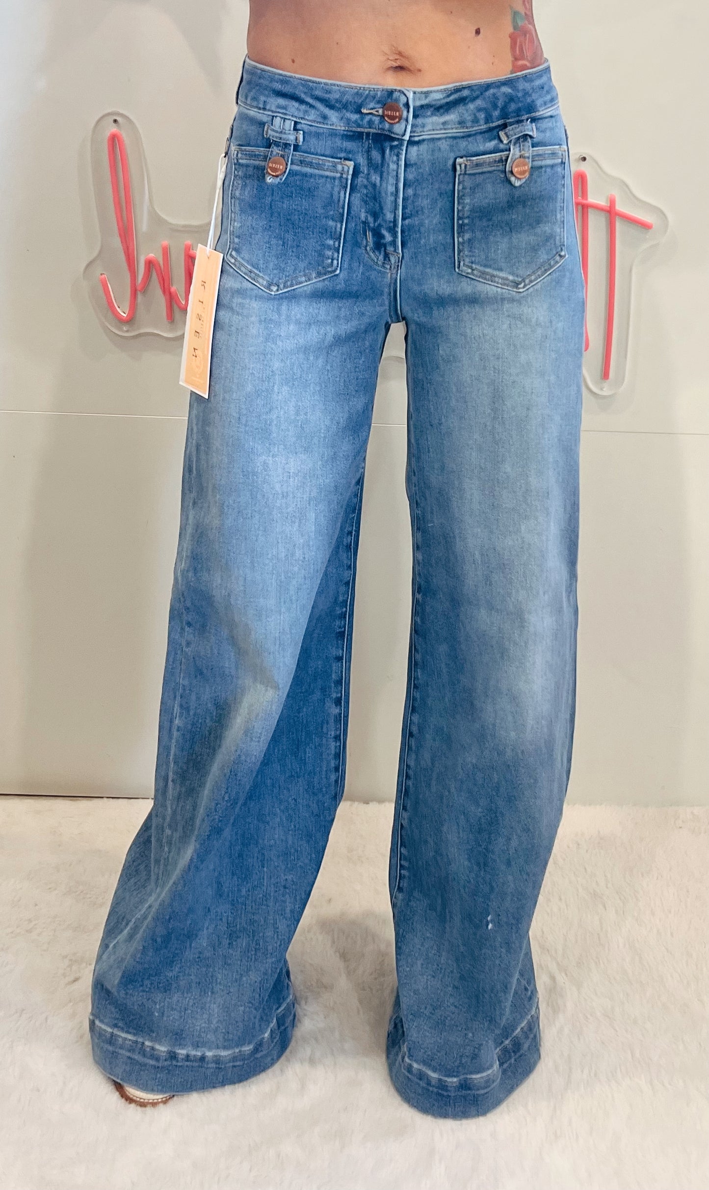 Risen Mid Rise Patch Pocket Denim
