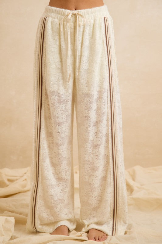 Flower Lace Stripe Contrast Pants