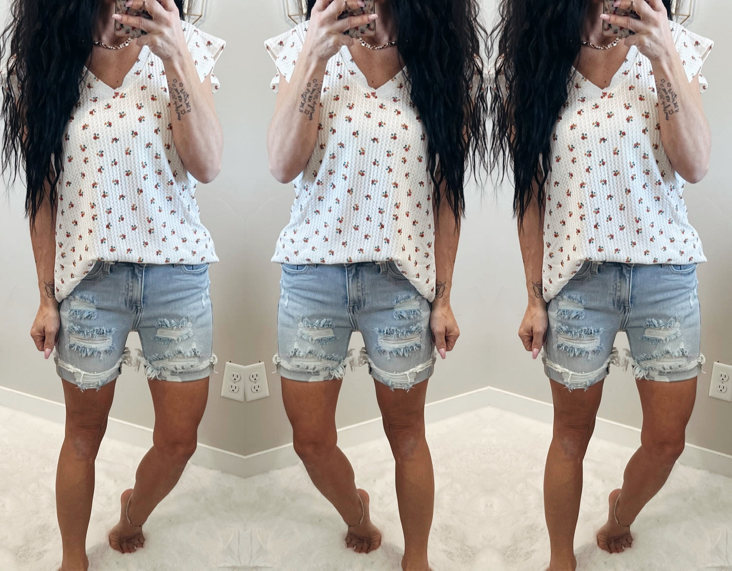 Floral Ruffle Waffle Knit Top