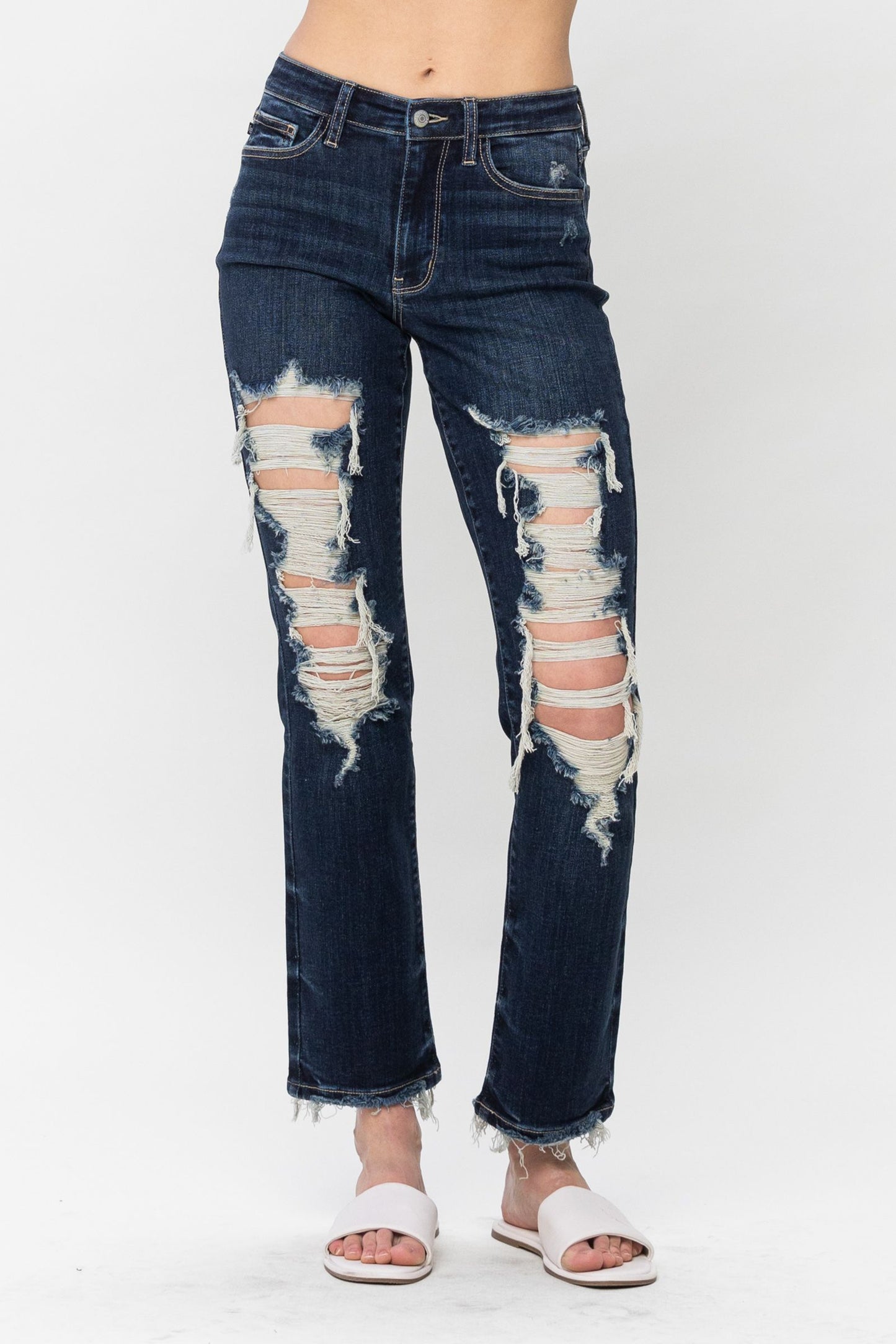 Judy Blue Mid Rise Destroyed Straight Leg Denim