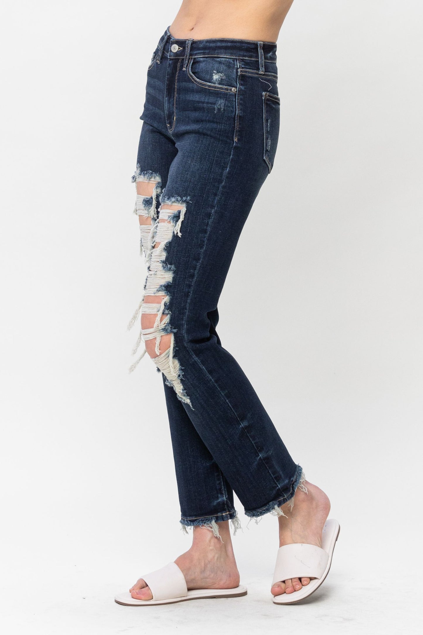 Judy Blue Mid Rise Destroyed Straight Leg Denim