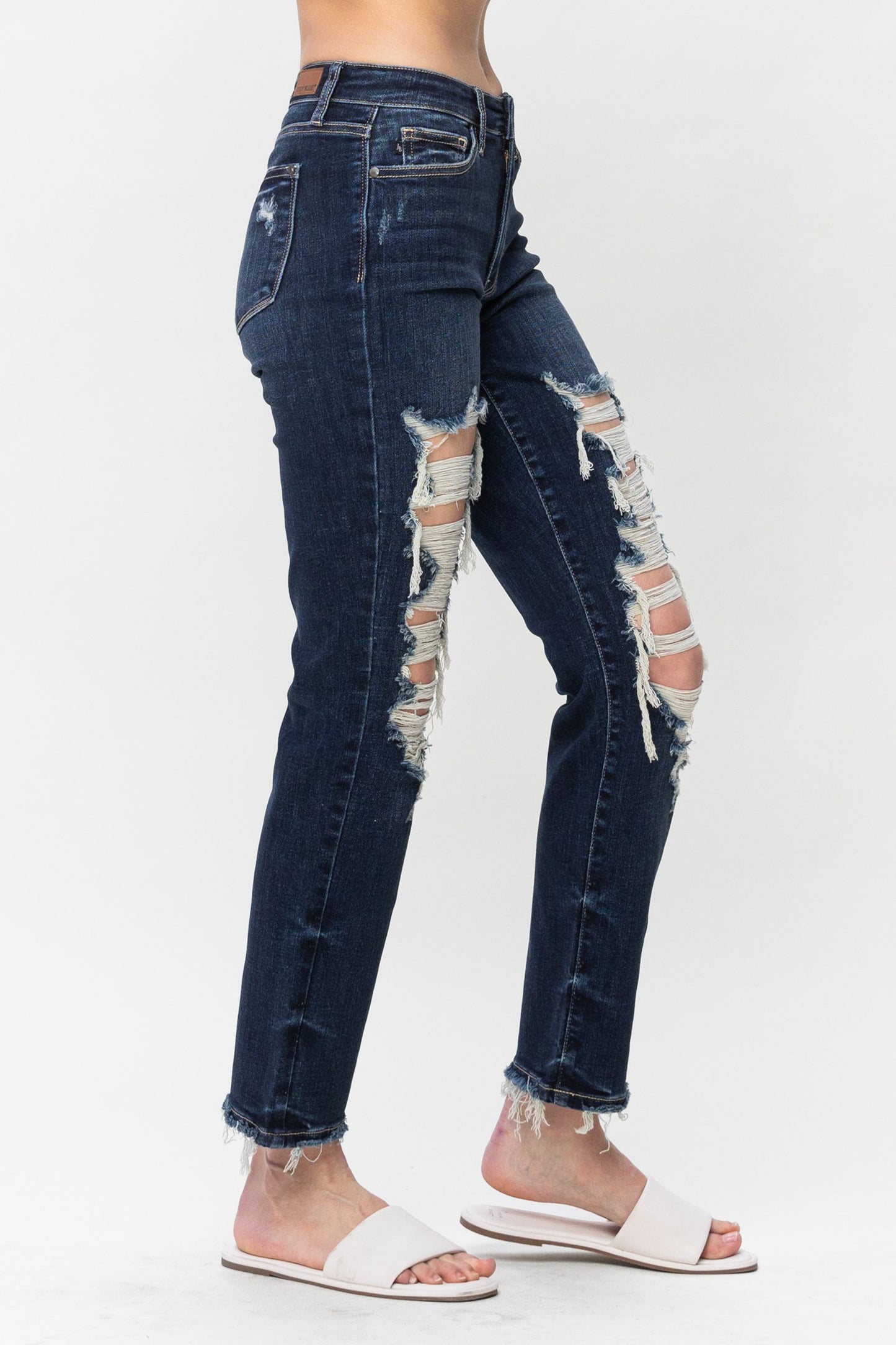 Judy Blue Mid Rise Destroyed Straight Leg Denim