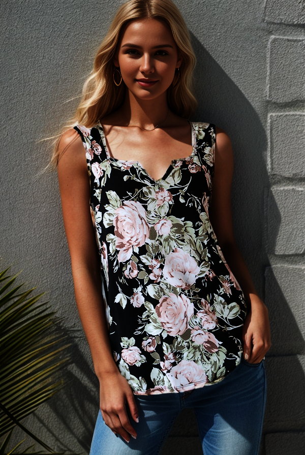 Floral Square Neck Tank Top