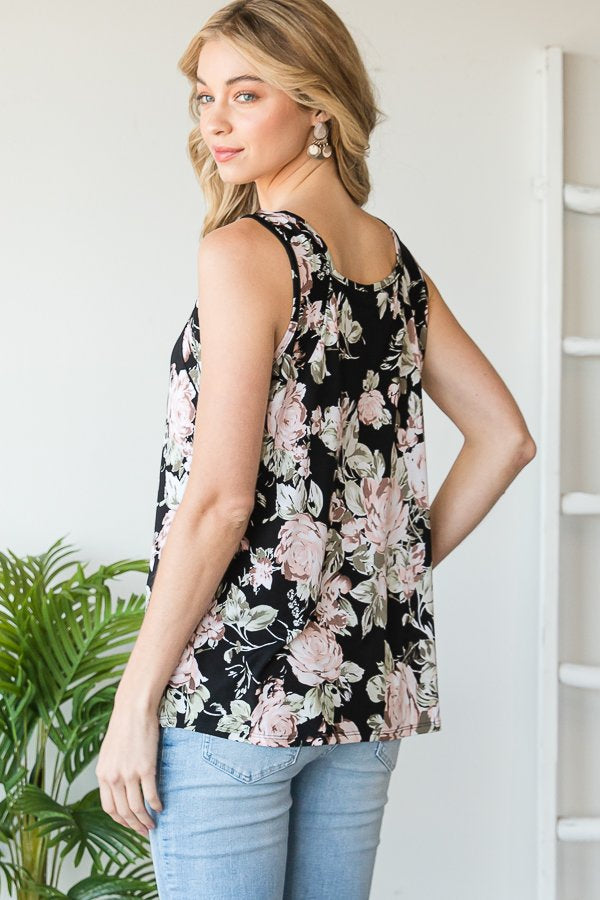 Floral Square Neck Tank Top
