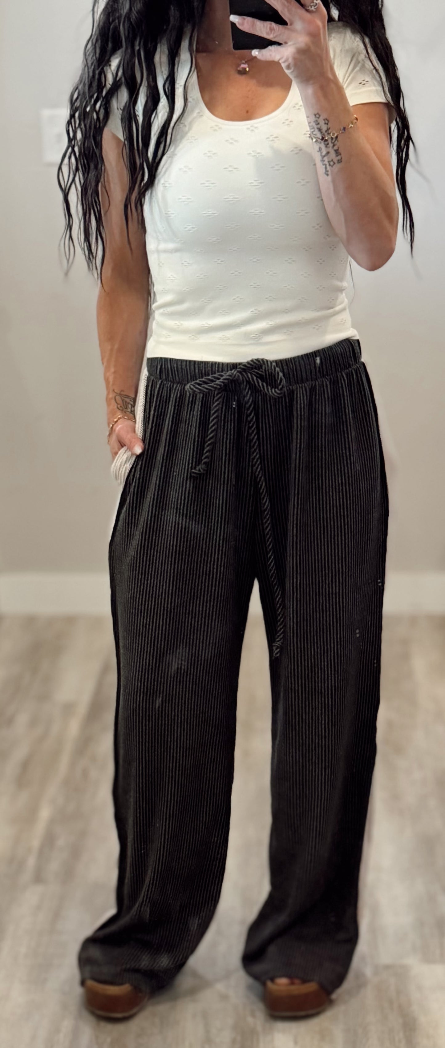 Charcoal Casual Stripe Ribbed Pants