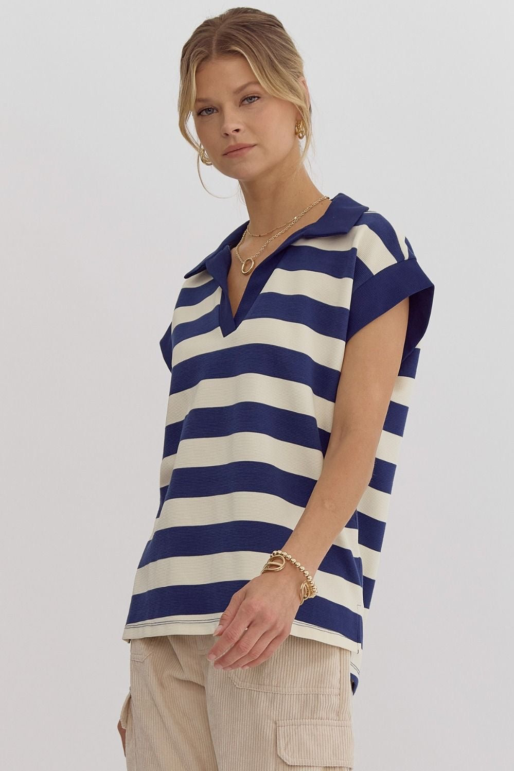 Collared Navy Stripe Top