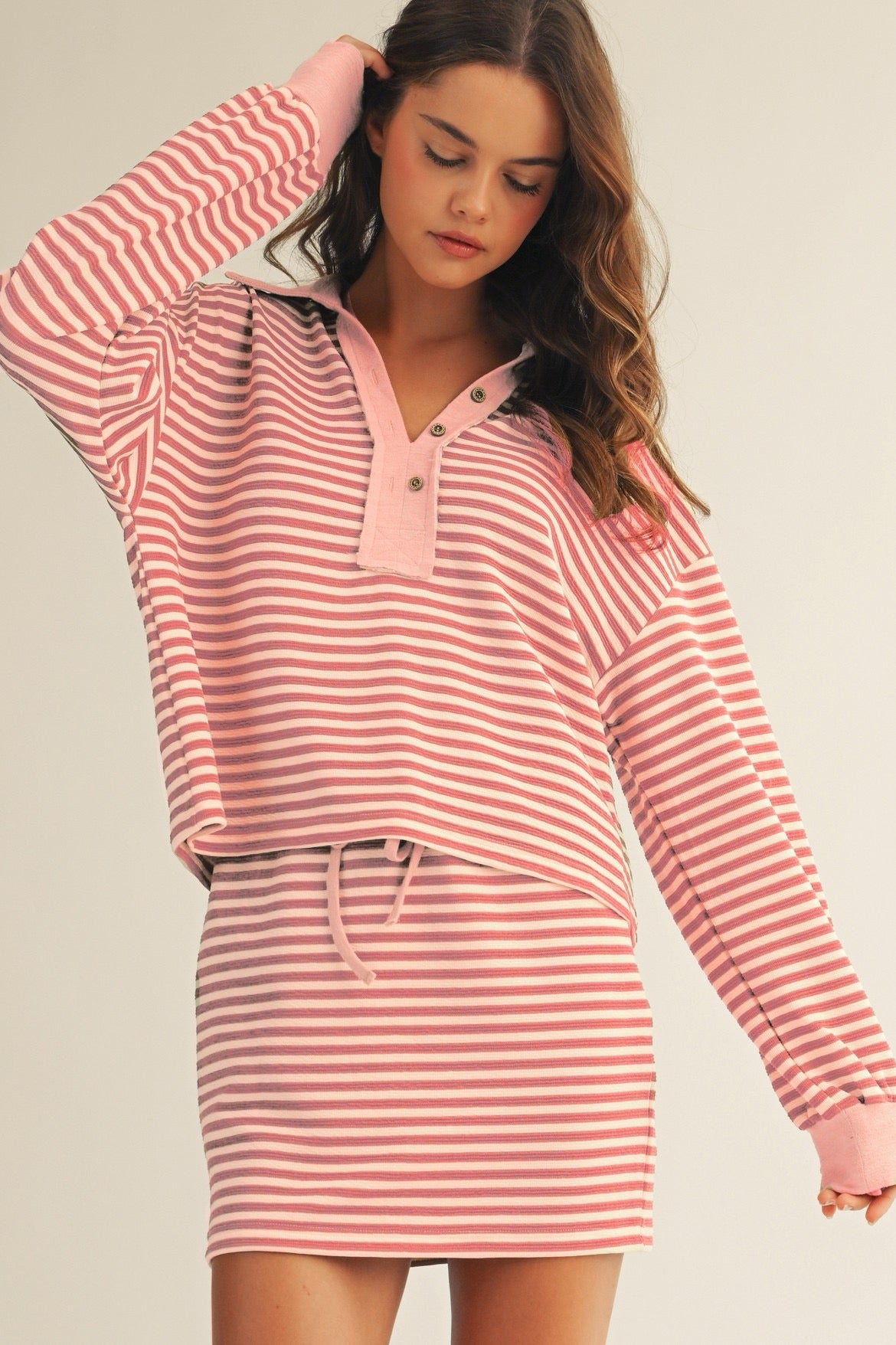 Striped Skirt and Henley Set