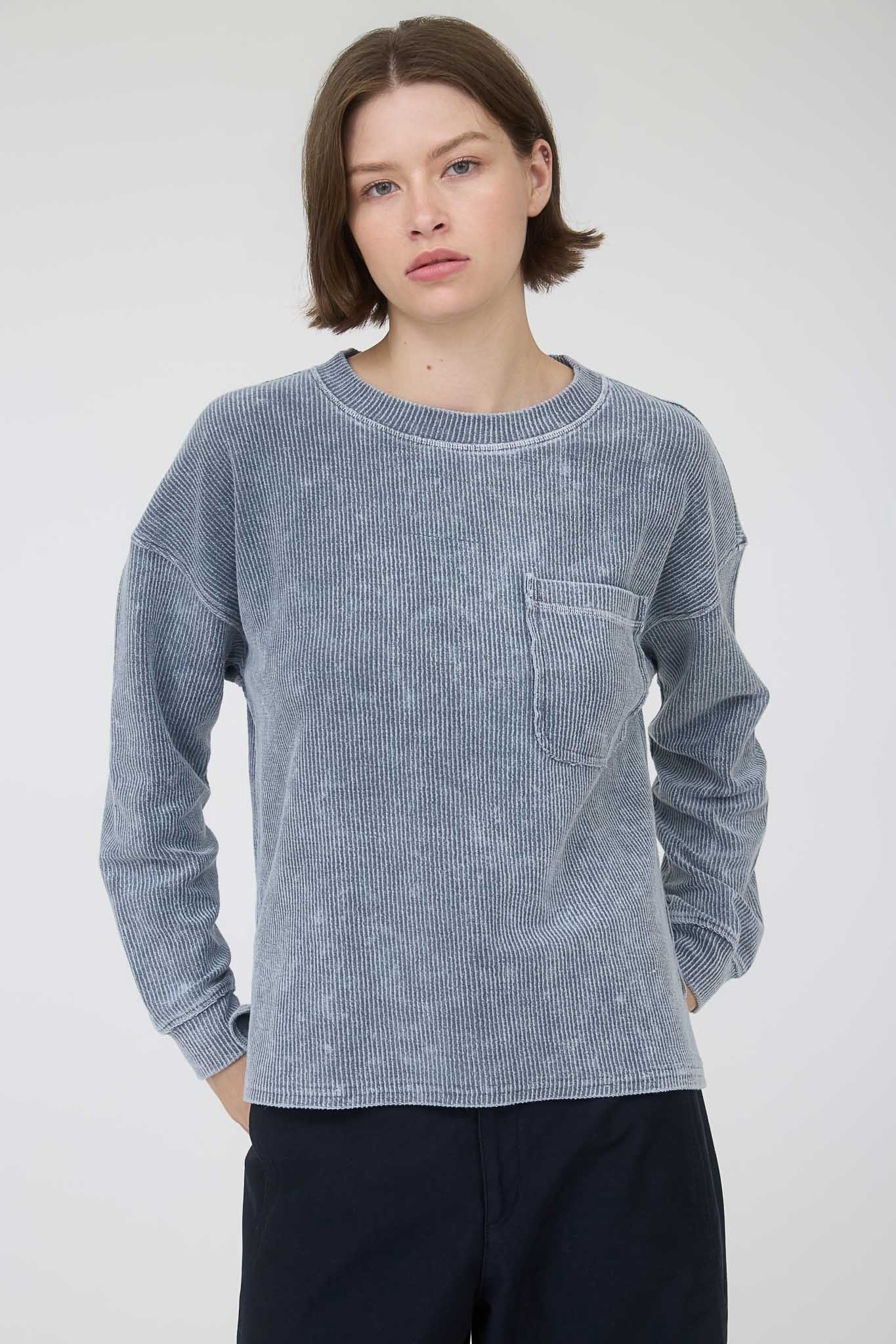 Washed Ribbed Long Sleeve Knit Top