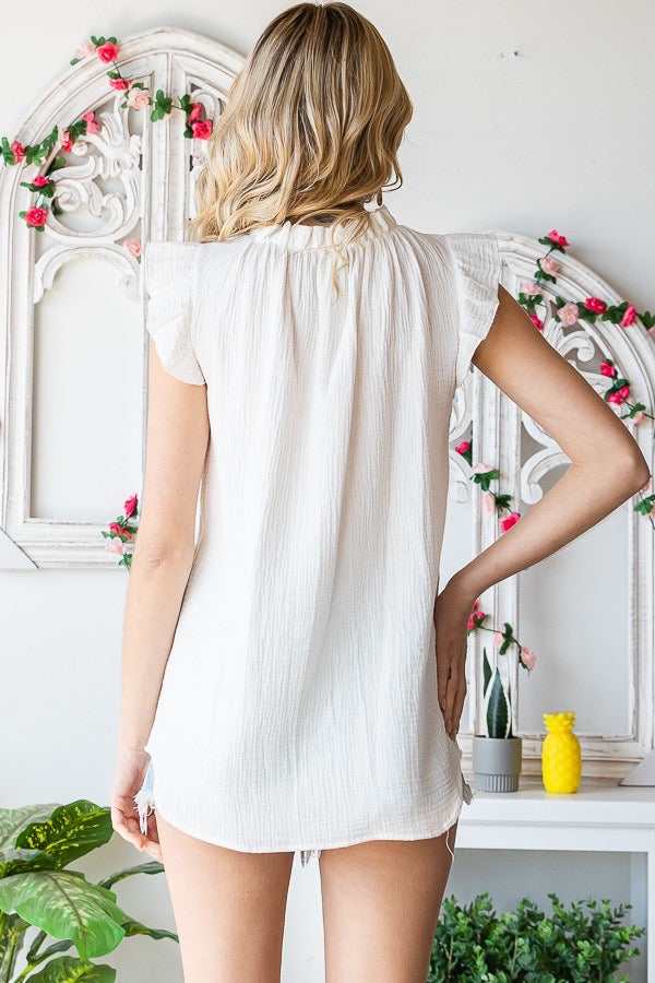 Mock Neck Ruffle Blouse
