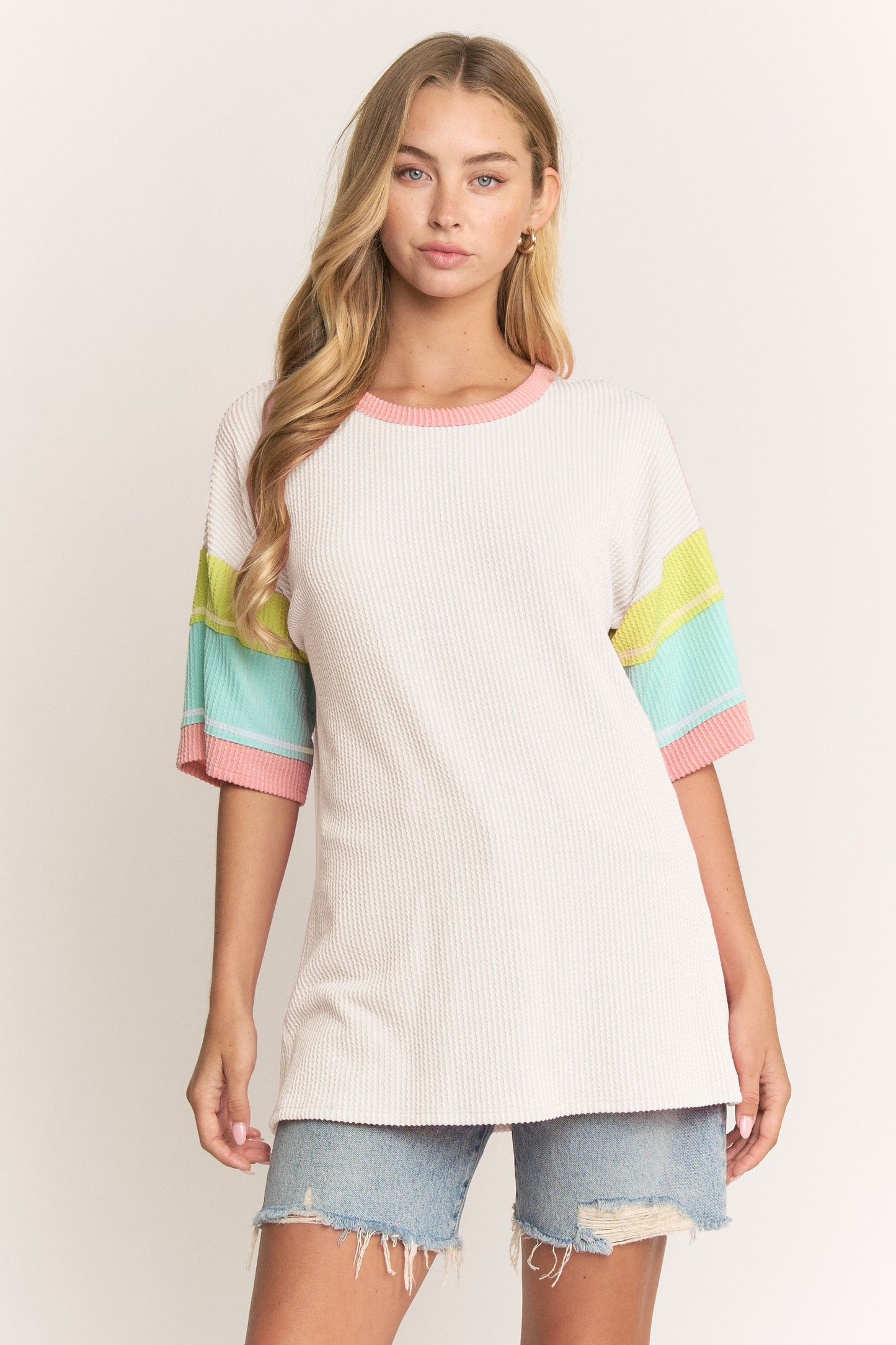 Colorblock Sleeve Ribbed Top