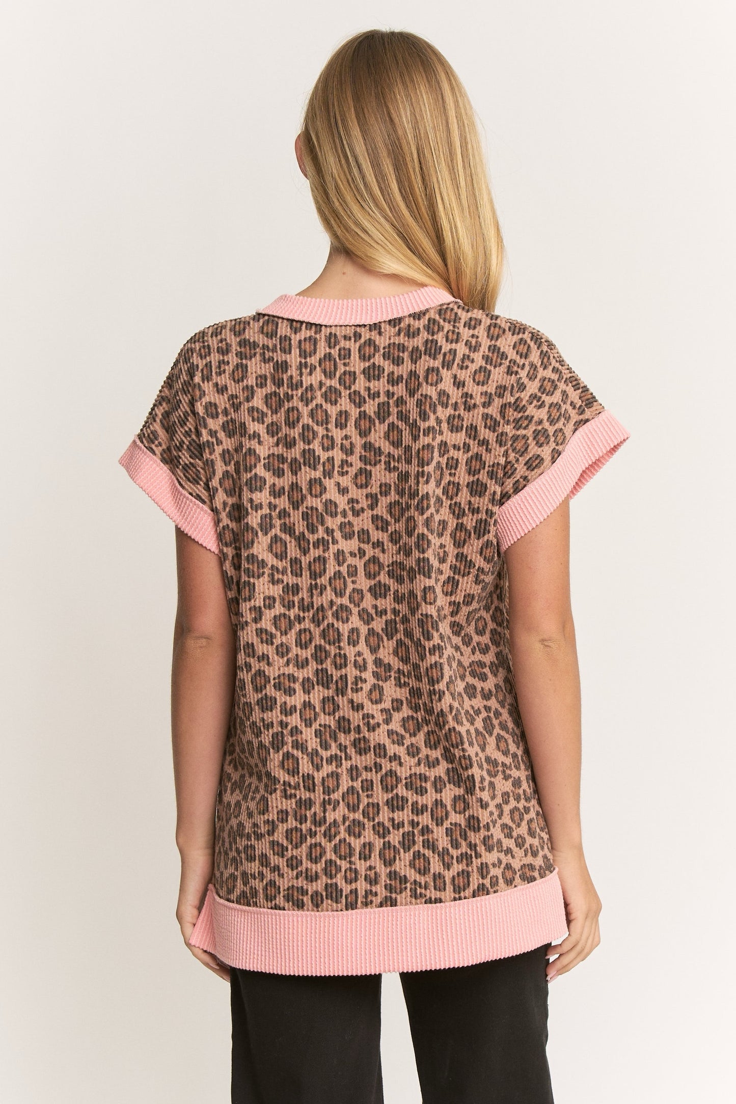 Leopard Contrast Ribbed Top