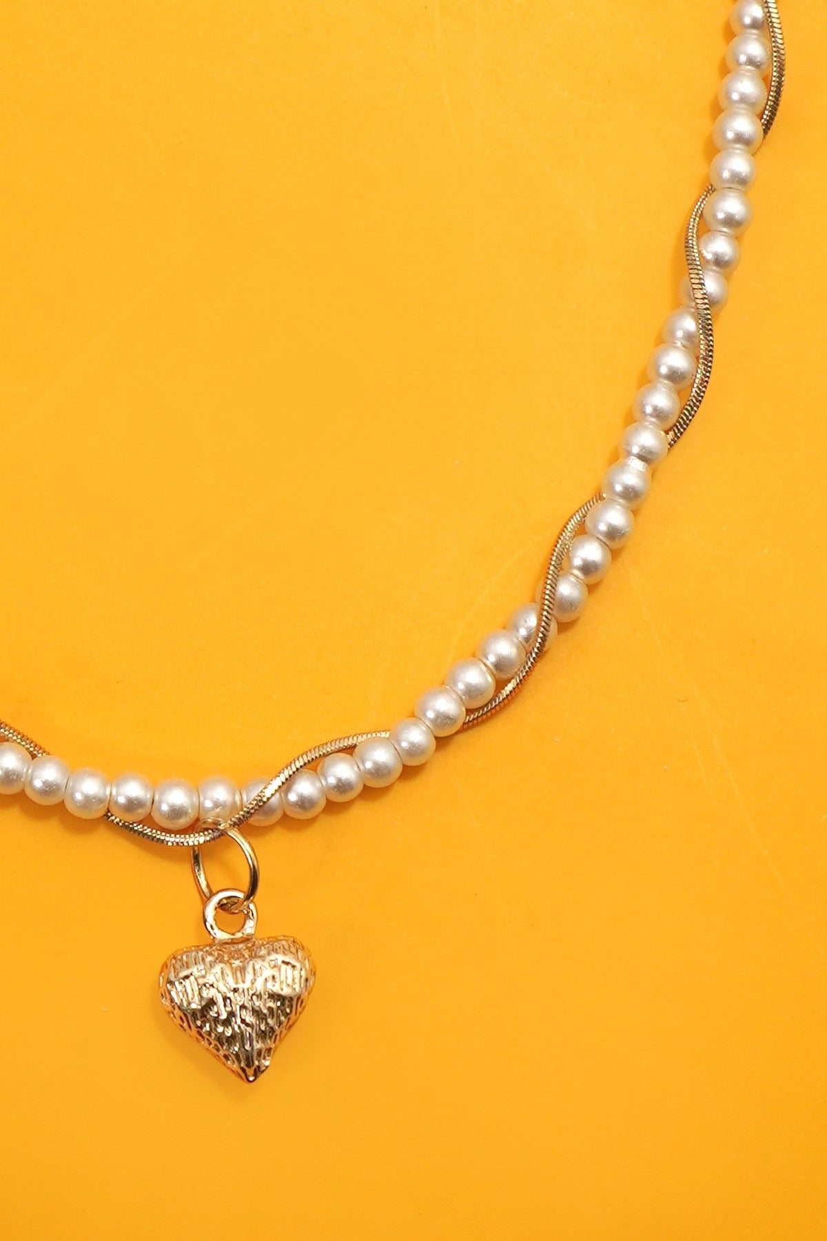 Twisted Pearl & Gold Heart Necklace
