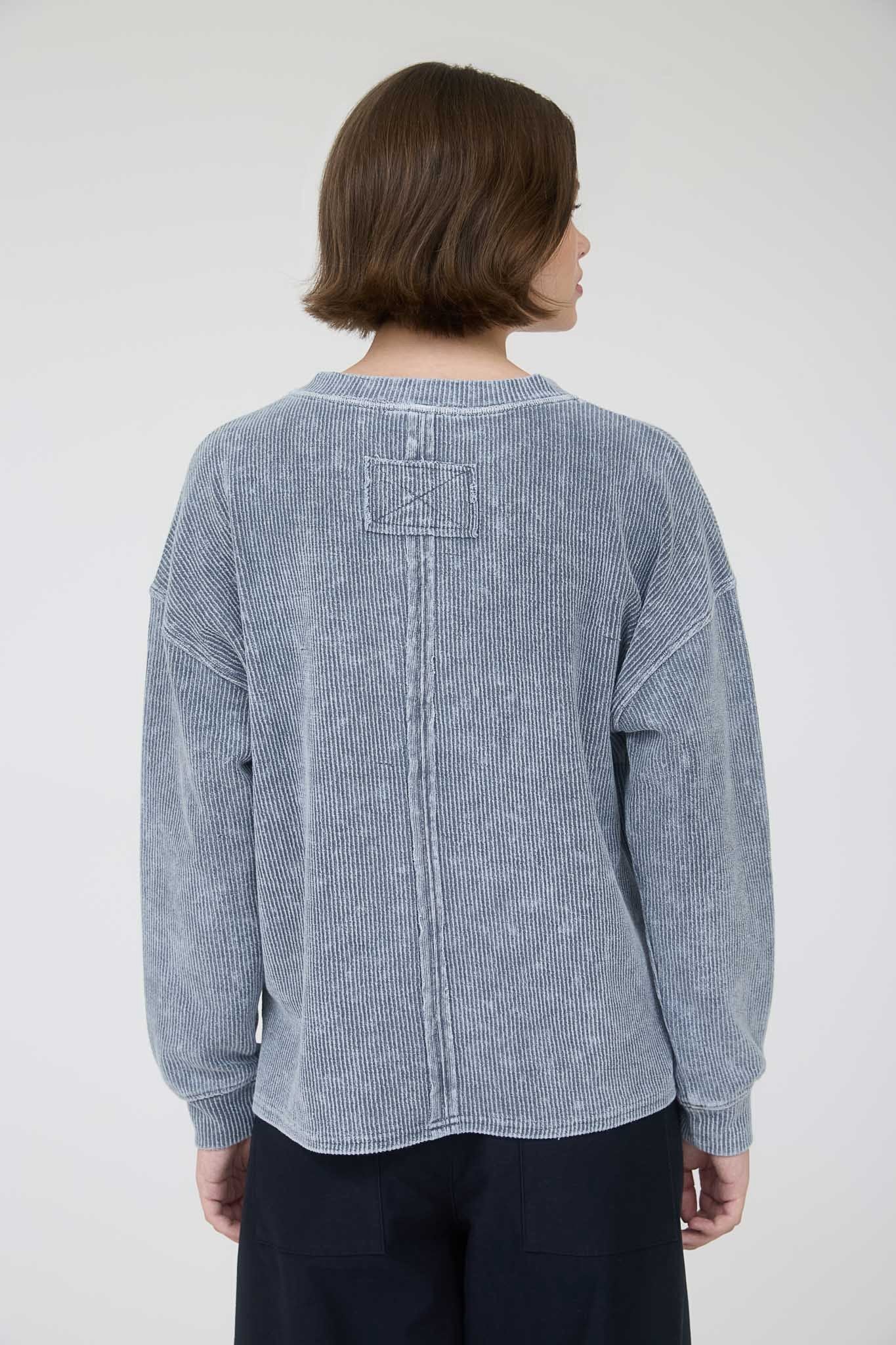 Washed Ribbed Long Sleeve Knit Top