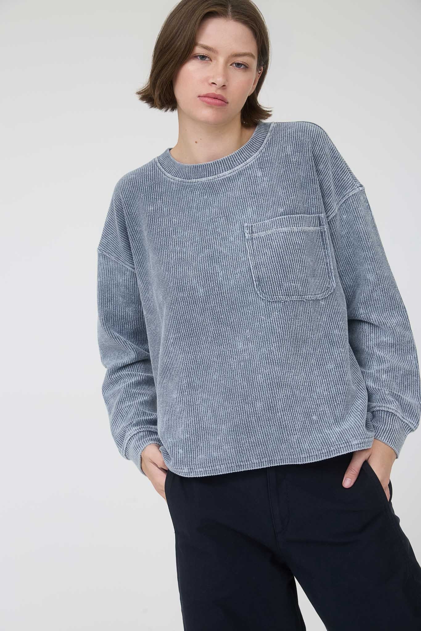 Washed Ribbed Long Sleeve Knit Top
