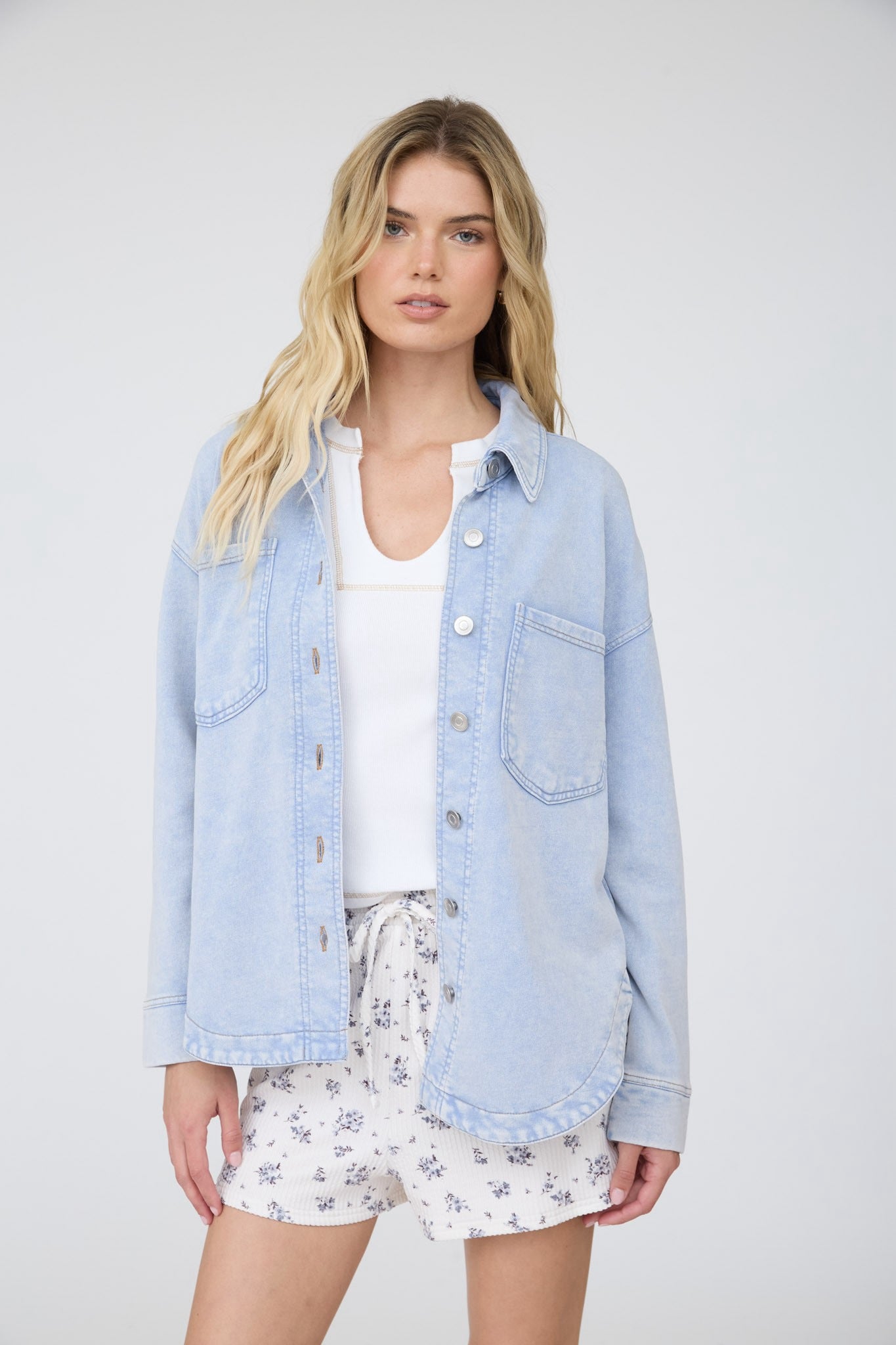 Acid Washed Collared Shacket
