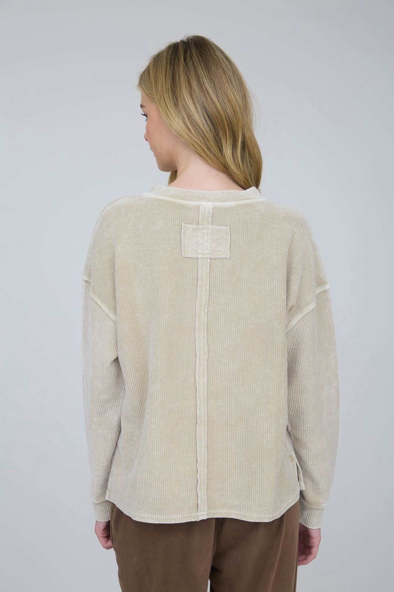 Washed Ribbed Long Sleeve Knit Top