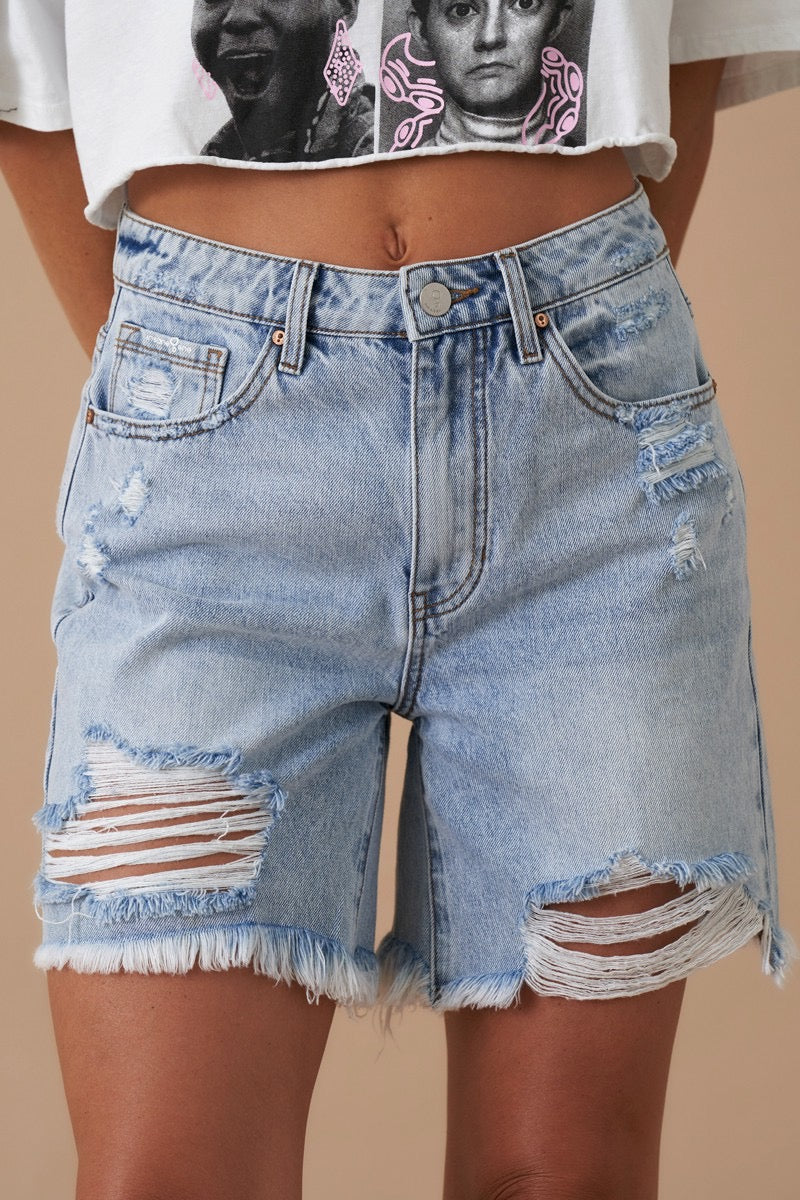Mid Thigh Distressed Denim Shorts