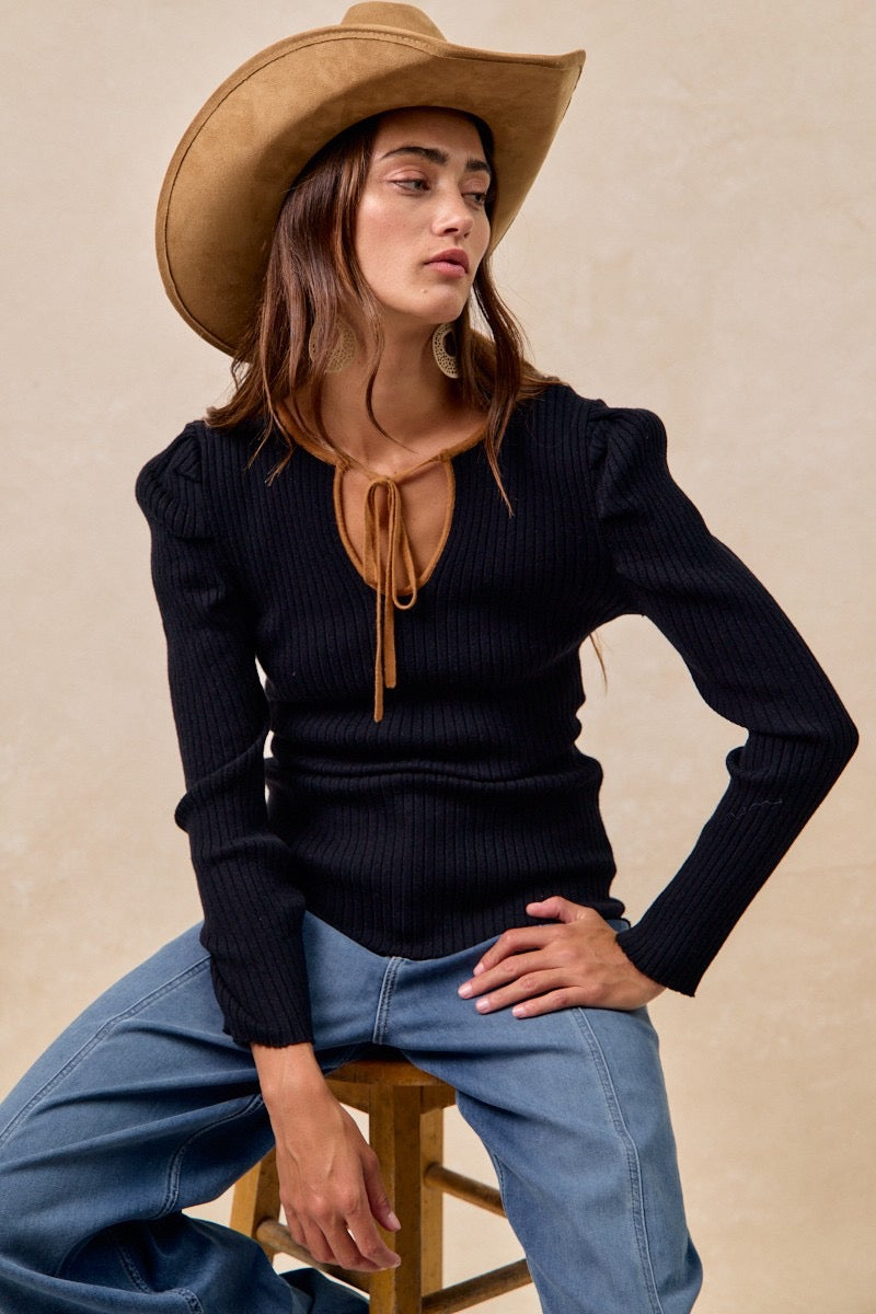 Ribbed Tie Sweater Top