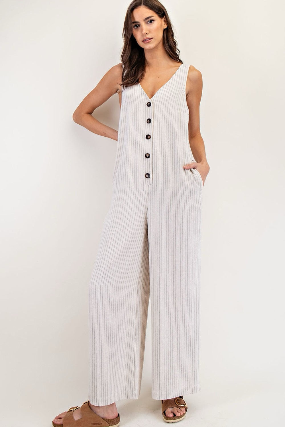 Pinstripe Buttonup Jumpsuit