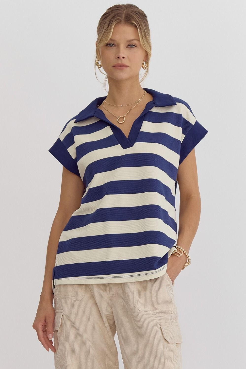 Collared Navy Stripe Top