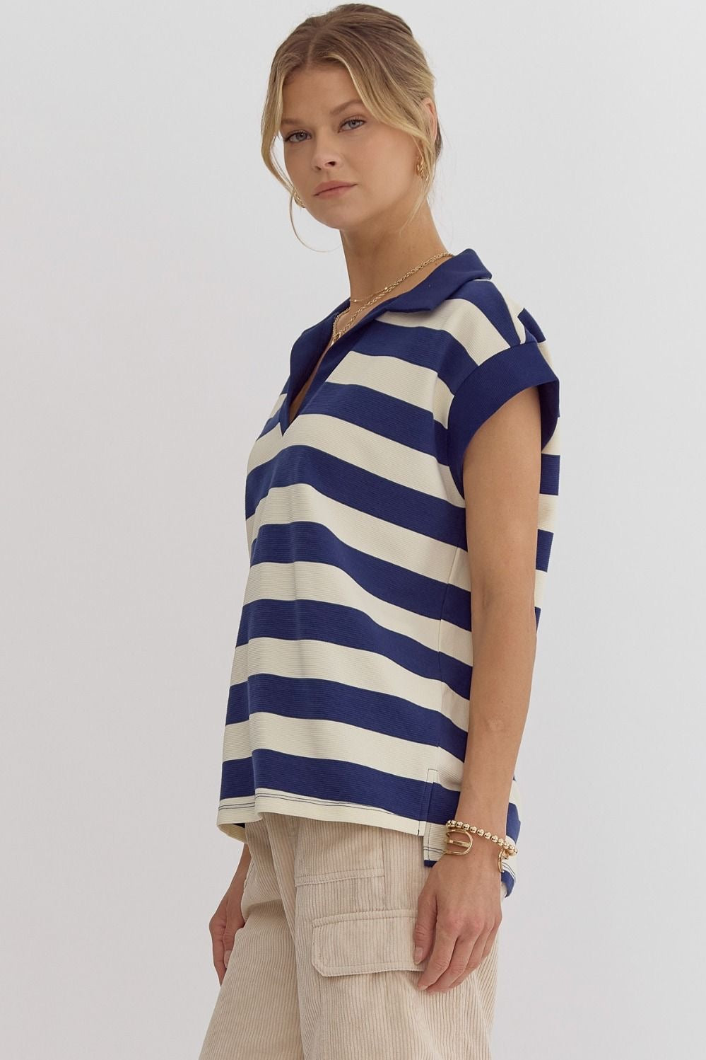 Collared Navy Stripe Top