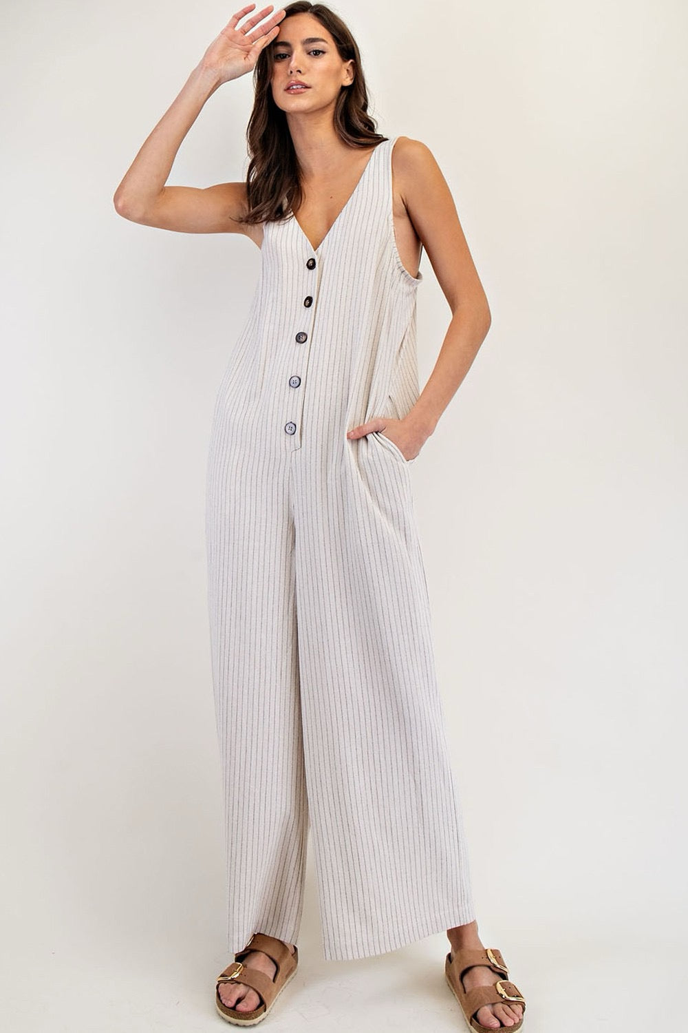 Pinstripe Buttonup Jumpsuit
