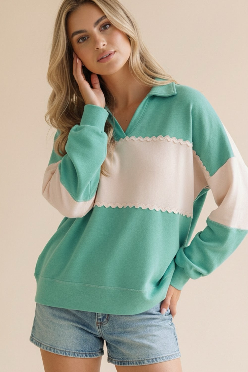 Ric Rac Trim Collared Top