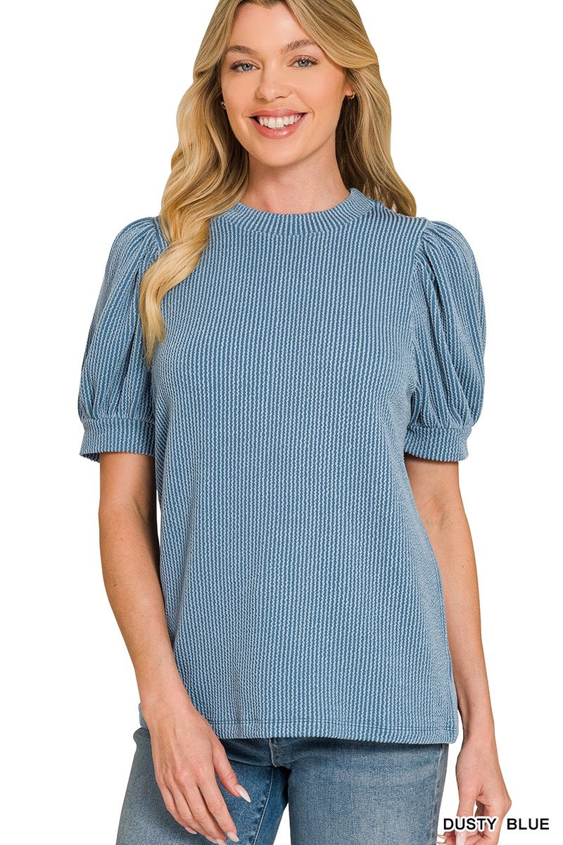 Ribbed Puff Sleeve Top