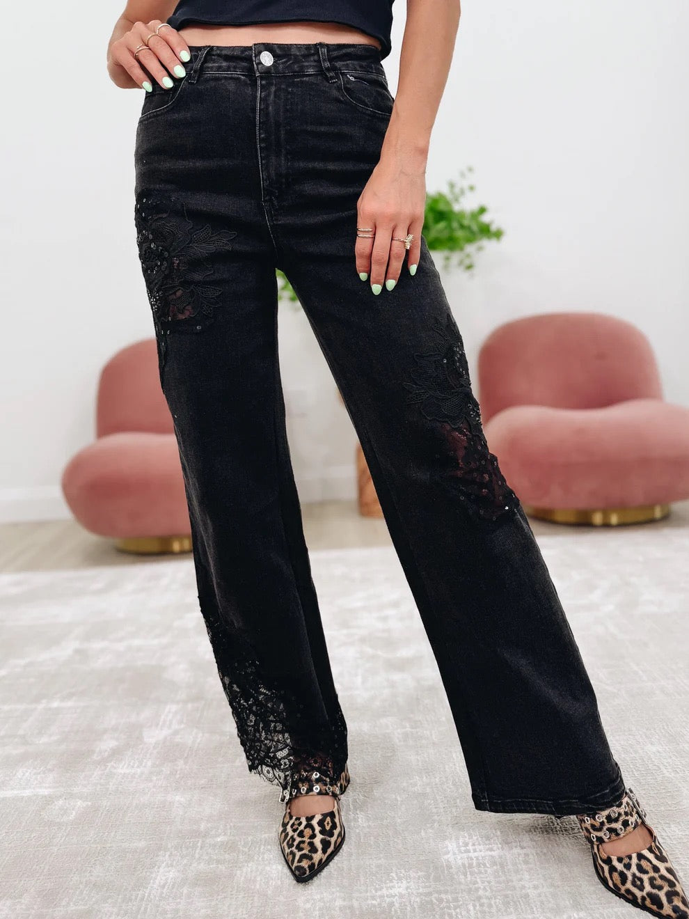 Lace Patch Straight Leg Denim