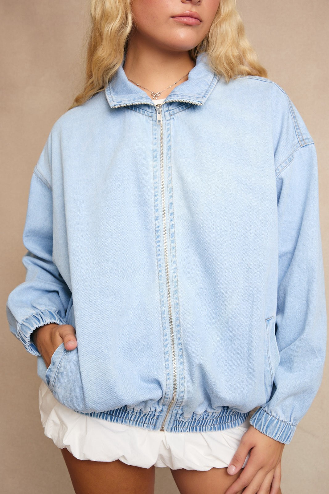 Oversized Zip Up Denim Jacket