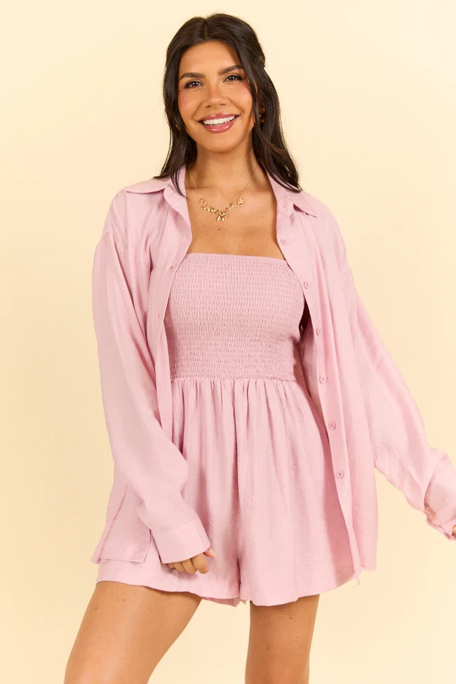 Gauze Romper and Button Up Set
