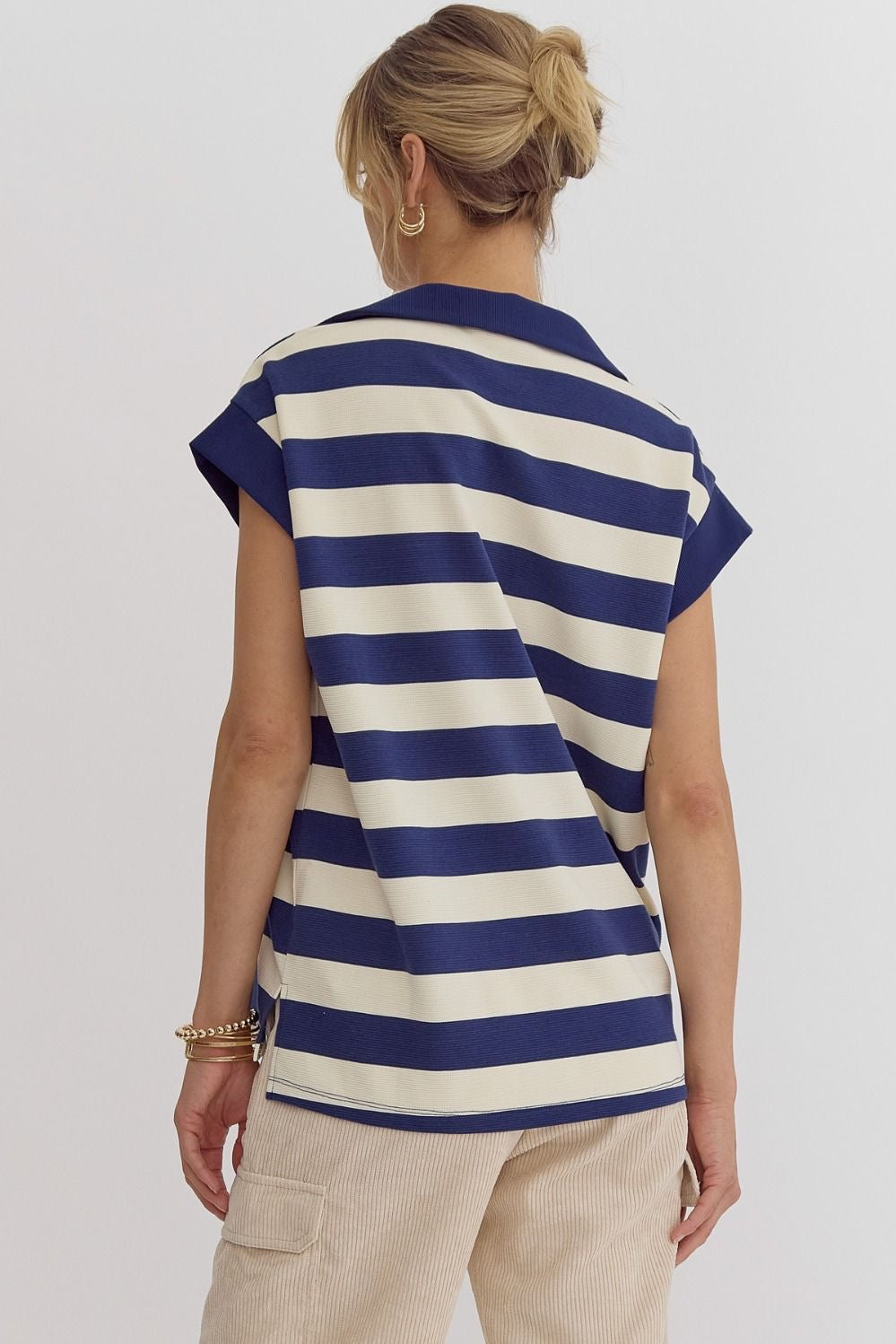 Collared Navy Stripe Top