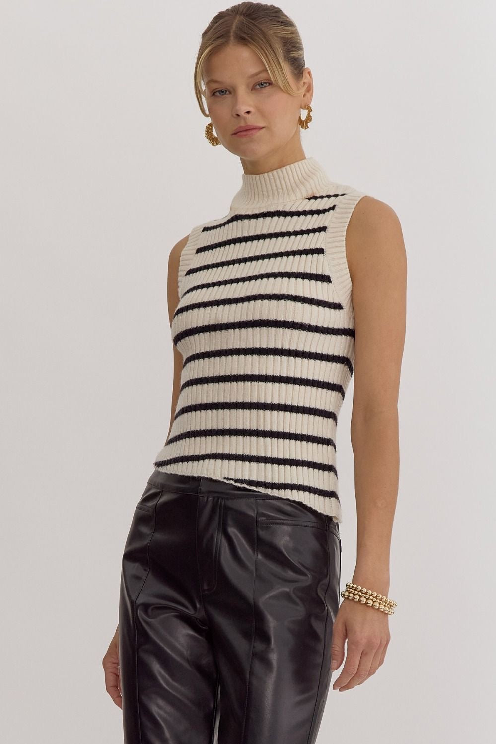 Striped Mock Sweater Tank